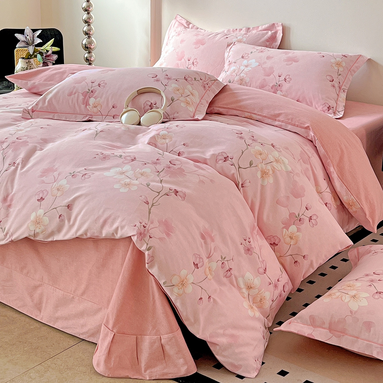 91家纺网 家纺一手货源 找家纺 亿梵家居 2026新款全棉纯棉磨毛四件套 云雨轩-粉