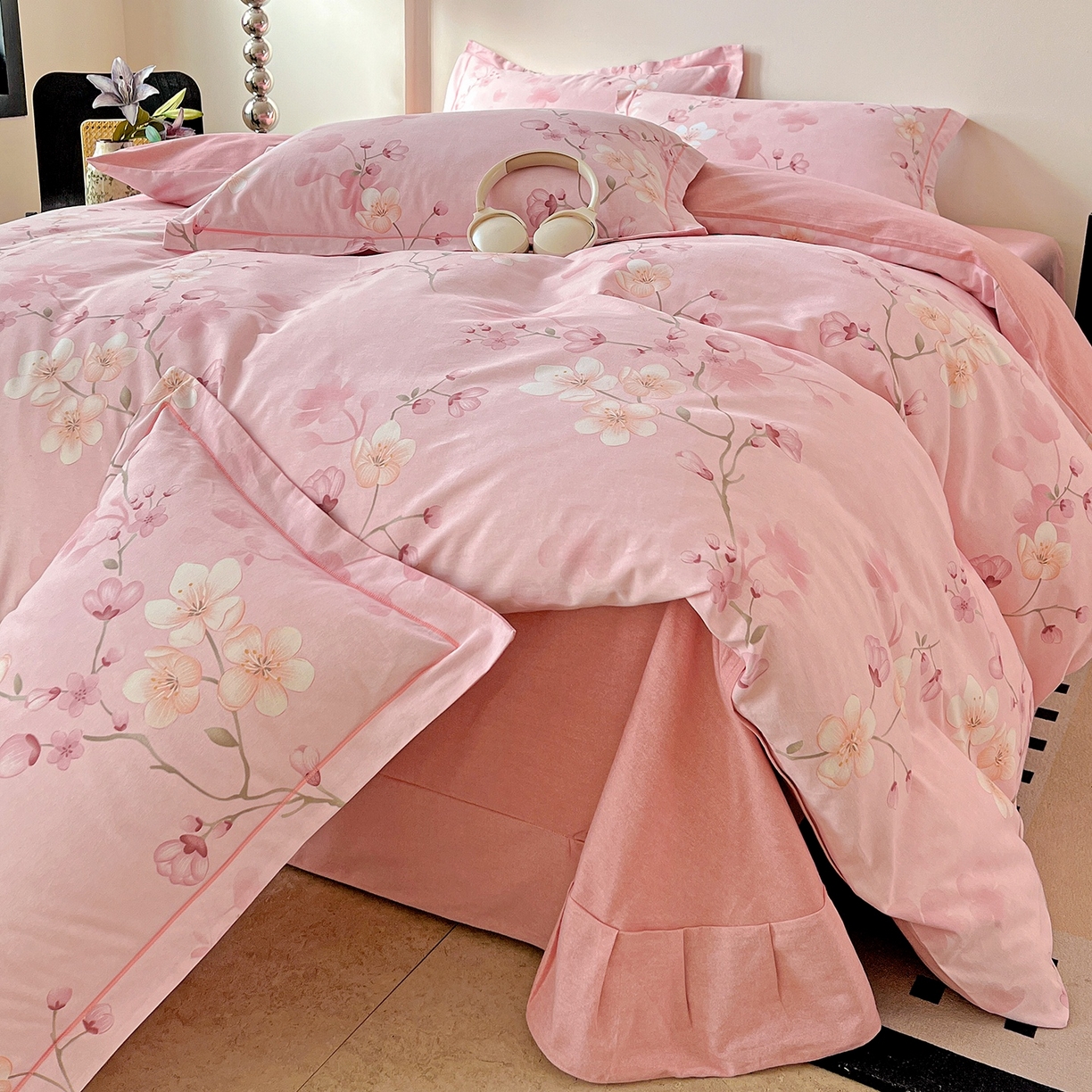 91家纺网 家纺一手货源 找家纺 亿梵家居 2026新款全棉纯棉磨毛四件套 云雨轩-粉