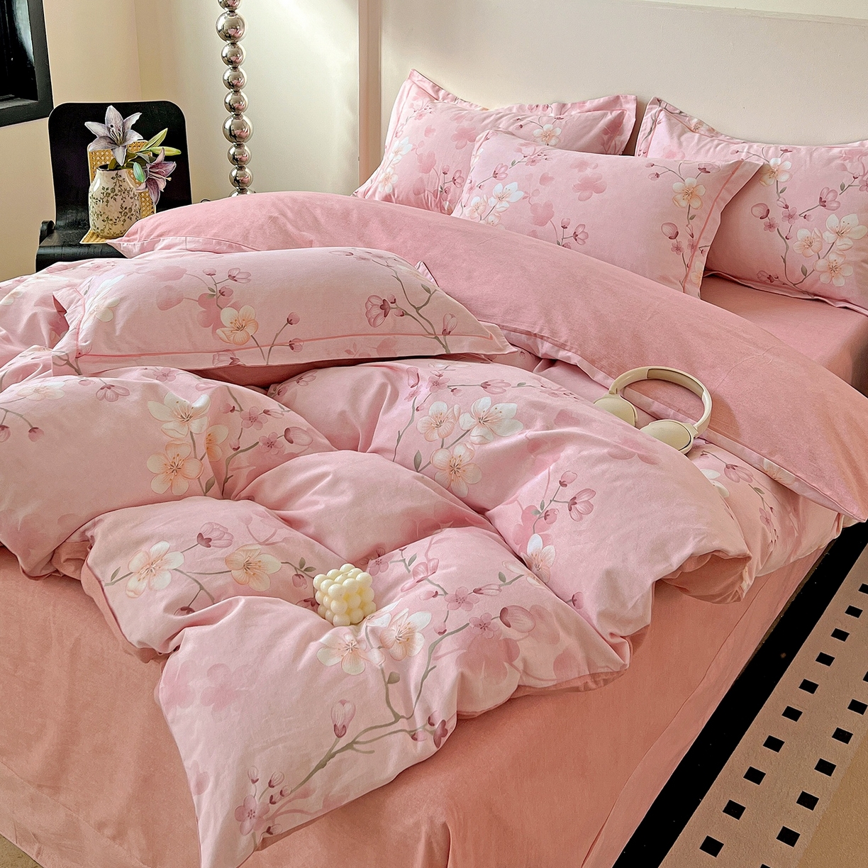 91家纺网 家纺一手货源 找家纺 亿梵家居 2026新款全棉纯棉磨毛四件套 云雨轩-粉