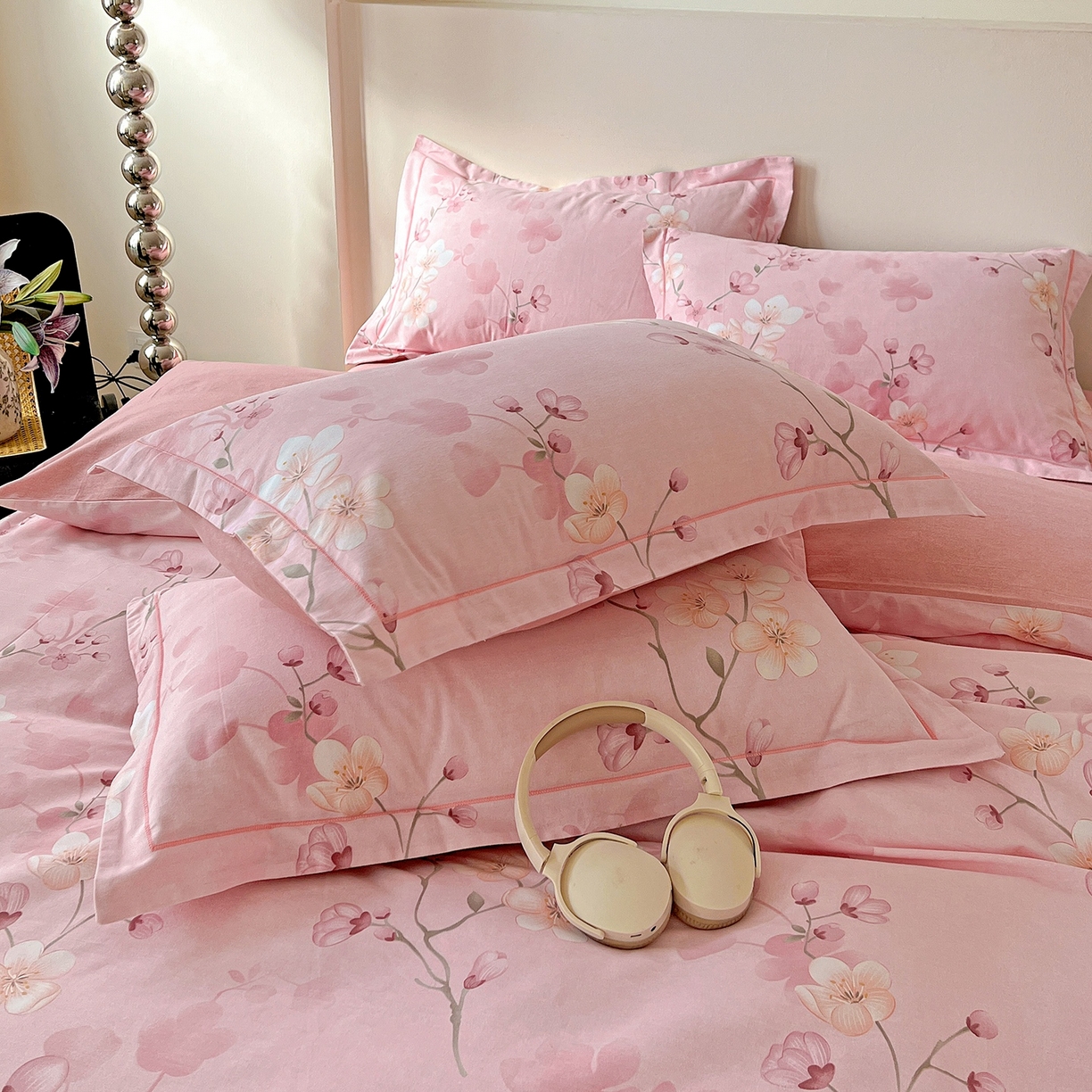 91家纺网 家纺一手货源 找家纺 亿梵家居 2026新款全棉纯棉磨毛四件套 云雨轩-粉