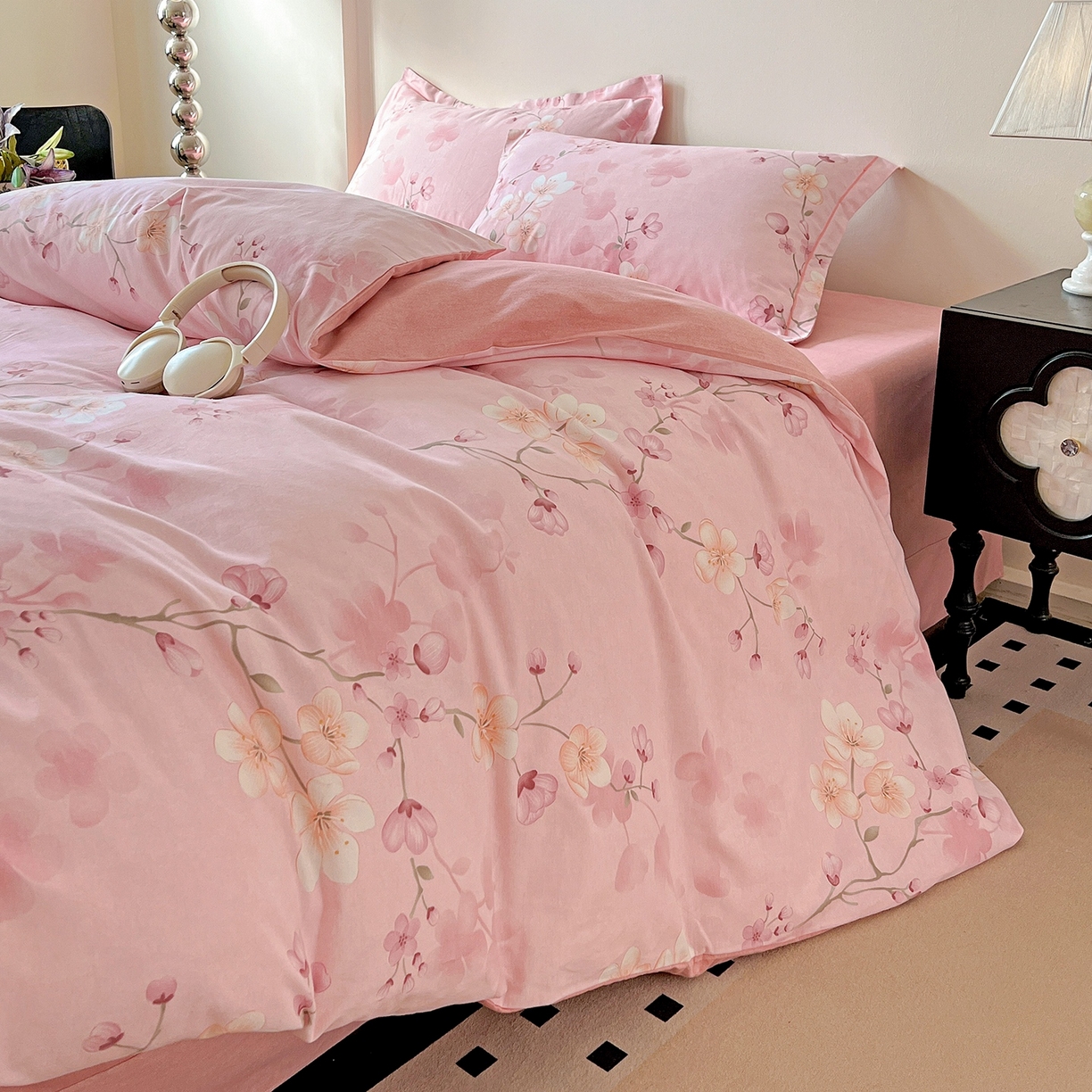 91家纺网 家纺一手货源 找家纺 亿梵家居 2026新款全棉纯棉磨毛四件套 云雨轩-粉