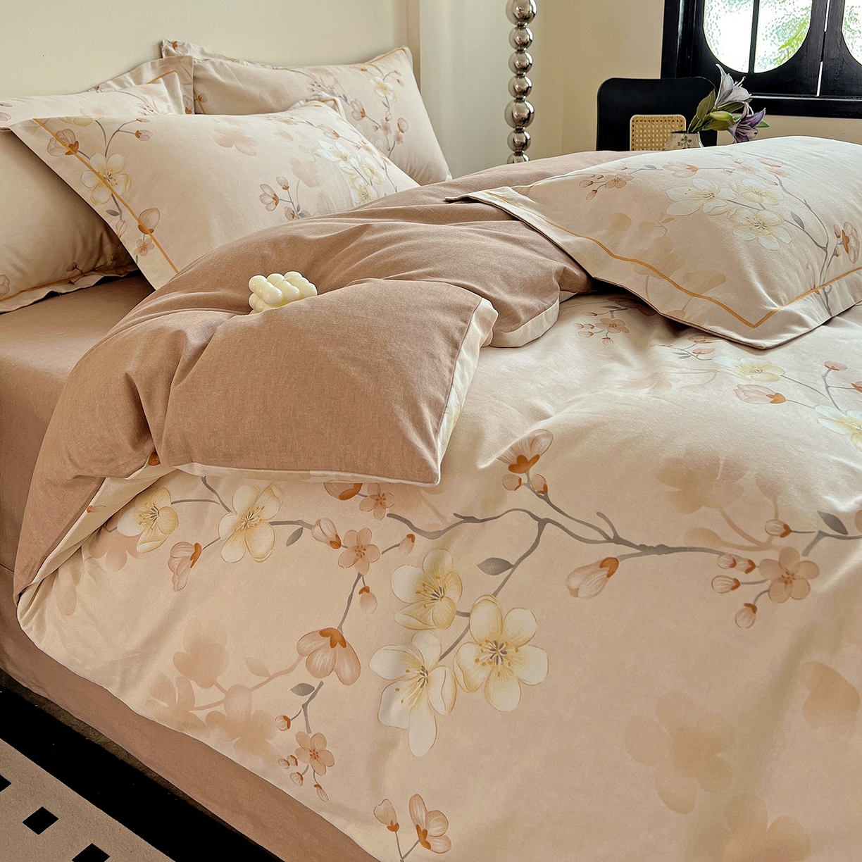 91家纺网 家纺一手货源 找家纺 亿梵家居 2026新款全棉纯棉磨毛四件套 云雨轩-咖