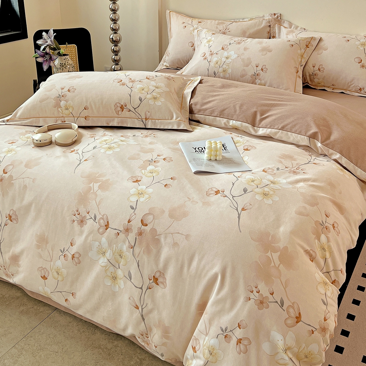 91家纺网 家纺一手货源 找家纺 亿梵家居 2026新款全棉纯棉磨毛四件套 云雨轩-咖