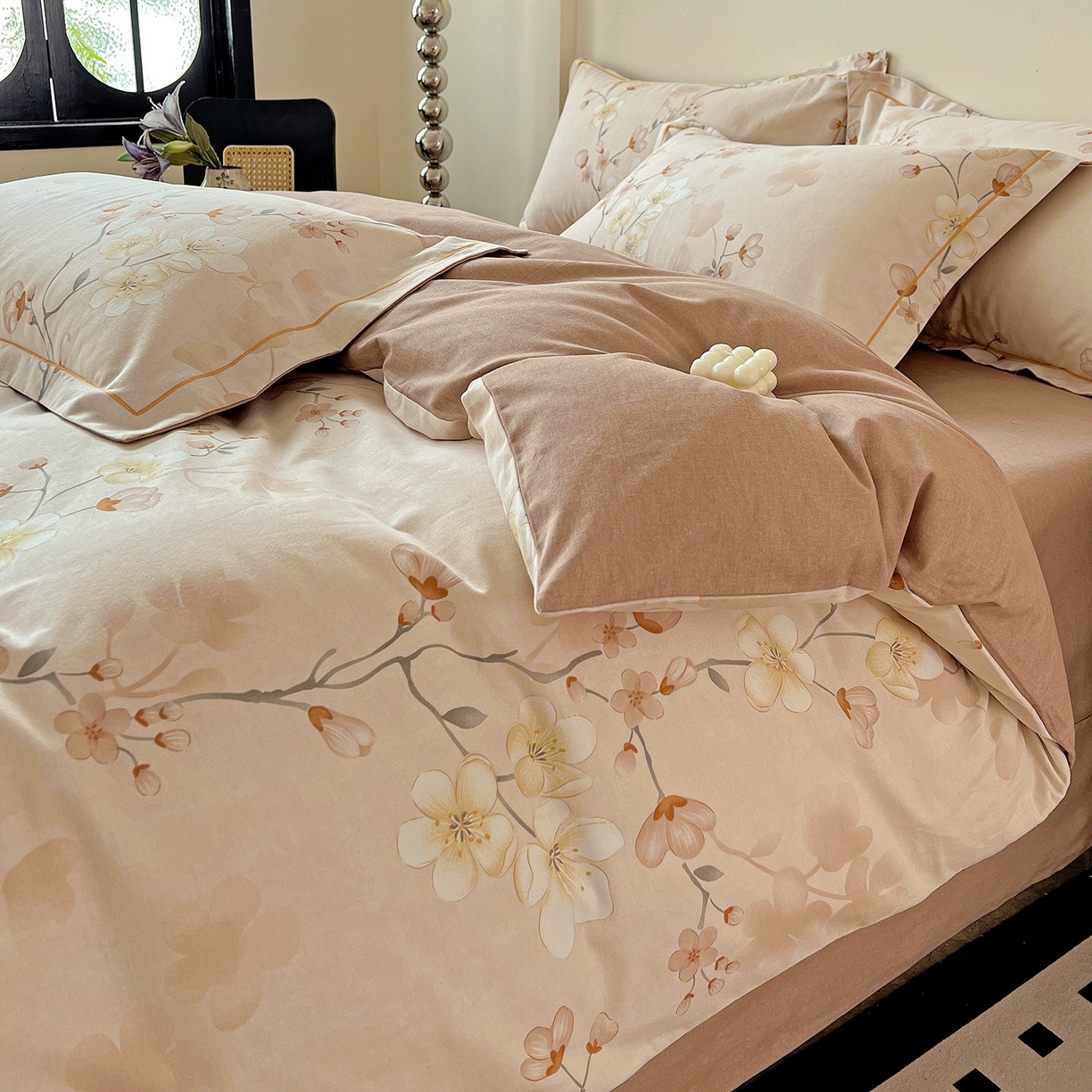 91家纺网 家纺一手货源 找家纺 亿梵家居 2026新款全棉纯棉磨毛四件套 云雨轩-咖