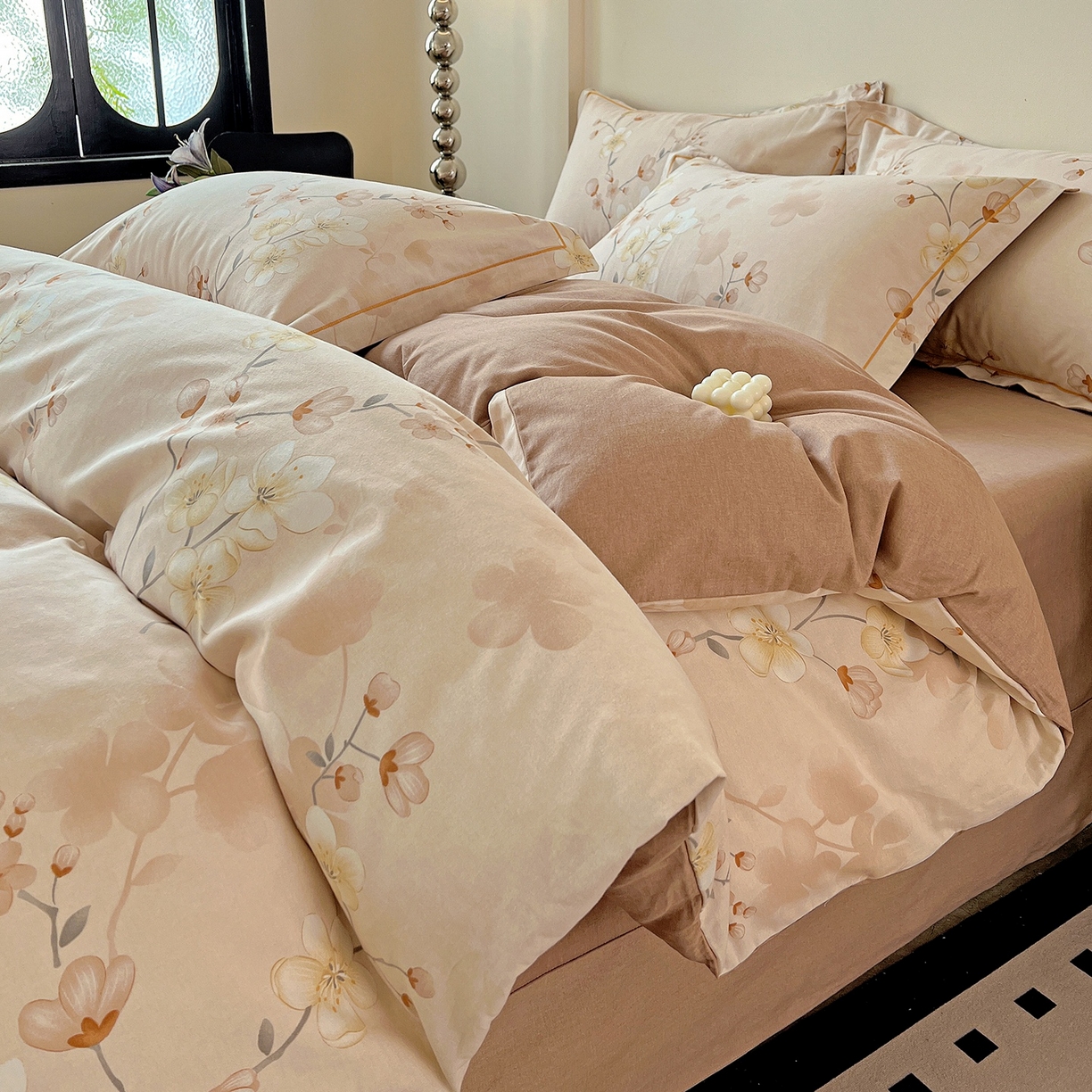 91家纺网 家纺一手货源 找家纺 亿梵家居 2026新款全棉纯棉磨毛四件套 云雨轩-咖