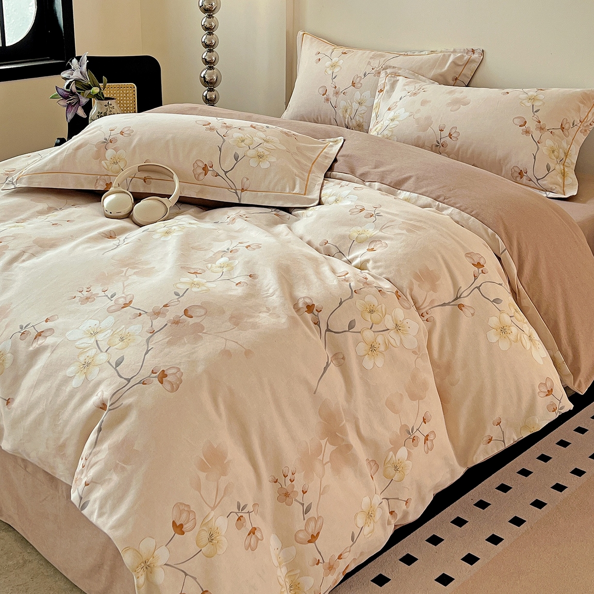 91家纺网 家纺一手货源 找家纺 亿梵家居 2026新款全棉纯棉磨毛四件套 云雨轩-咖