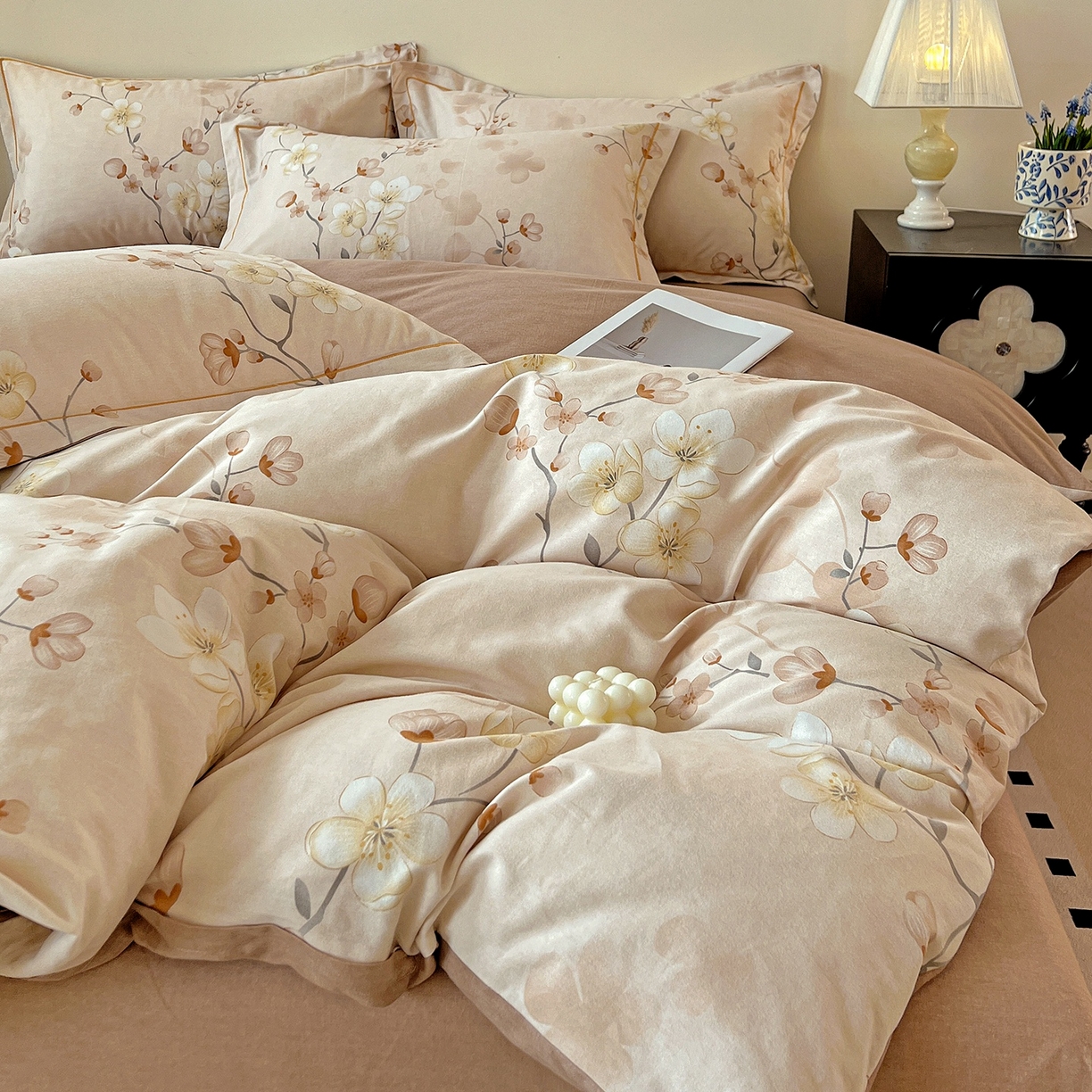 91家纺网 家纺一手货源 找家纺 亿梵家居 2026新款全棉纯棉磨毛四件套 云雨轩-咖