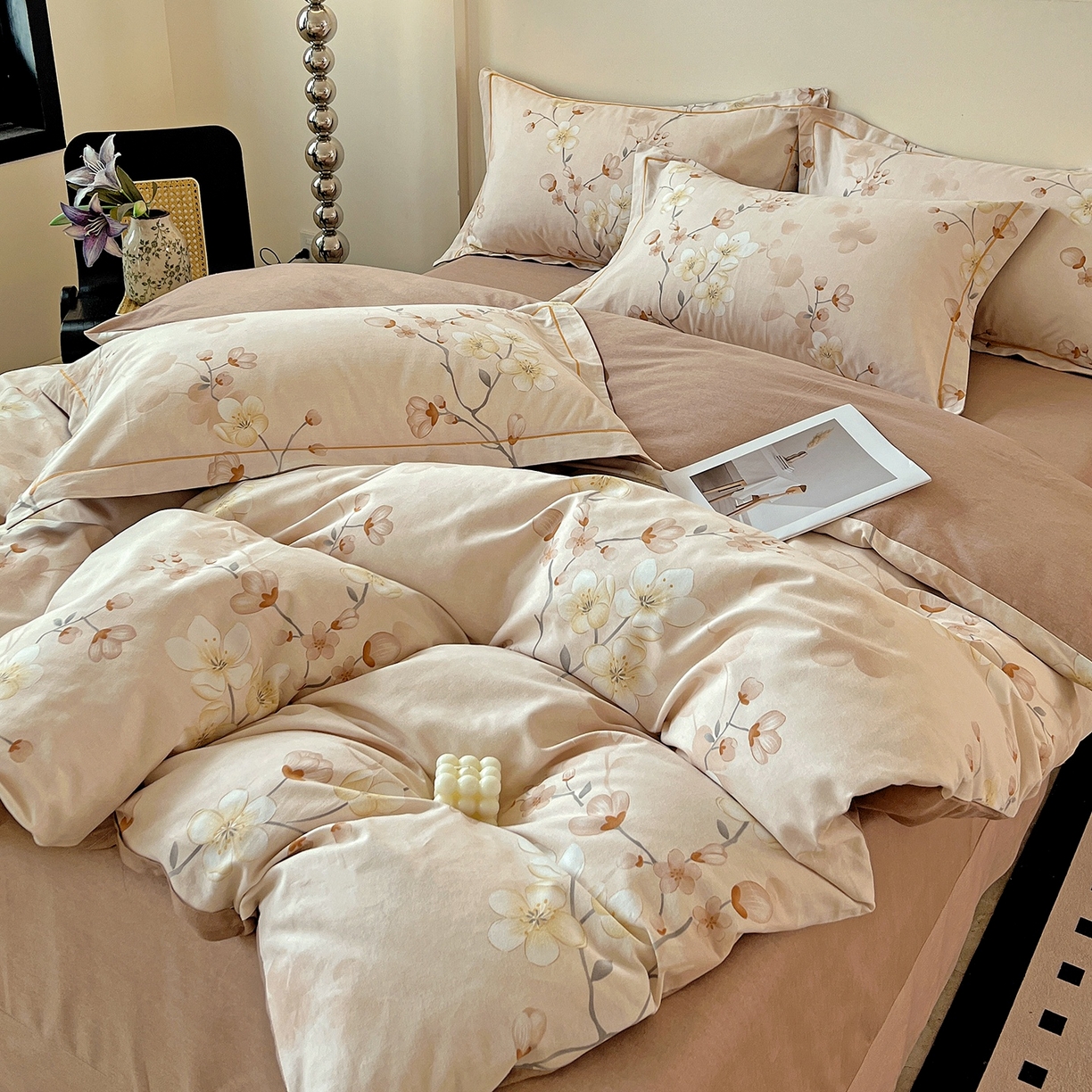 91家纺网 家纺一手货源 找家纺 亿梵家居 2026新款全棉纯棉磨毛四件套 云雨轩-咖