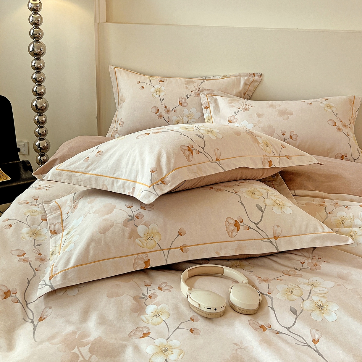 91家纺网 家纺一手货源 找家纺 亿梵家居 2026新款全棉纯棉磨毛四件套 云雨轩-咖