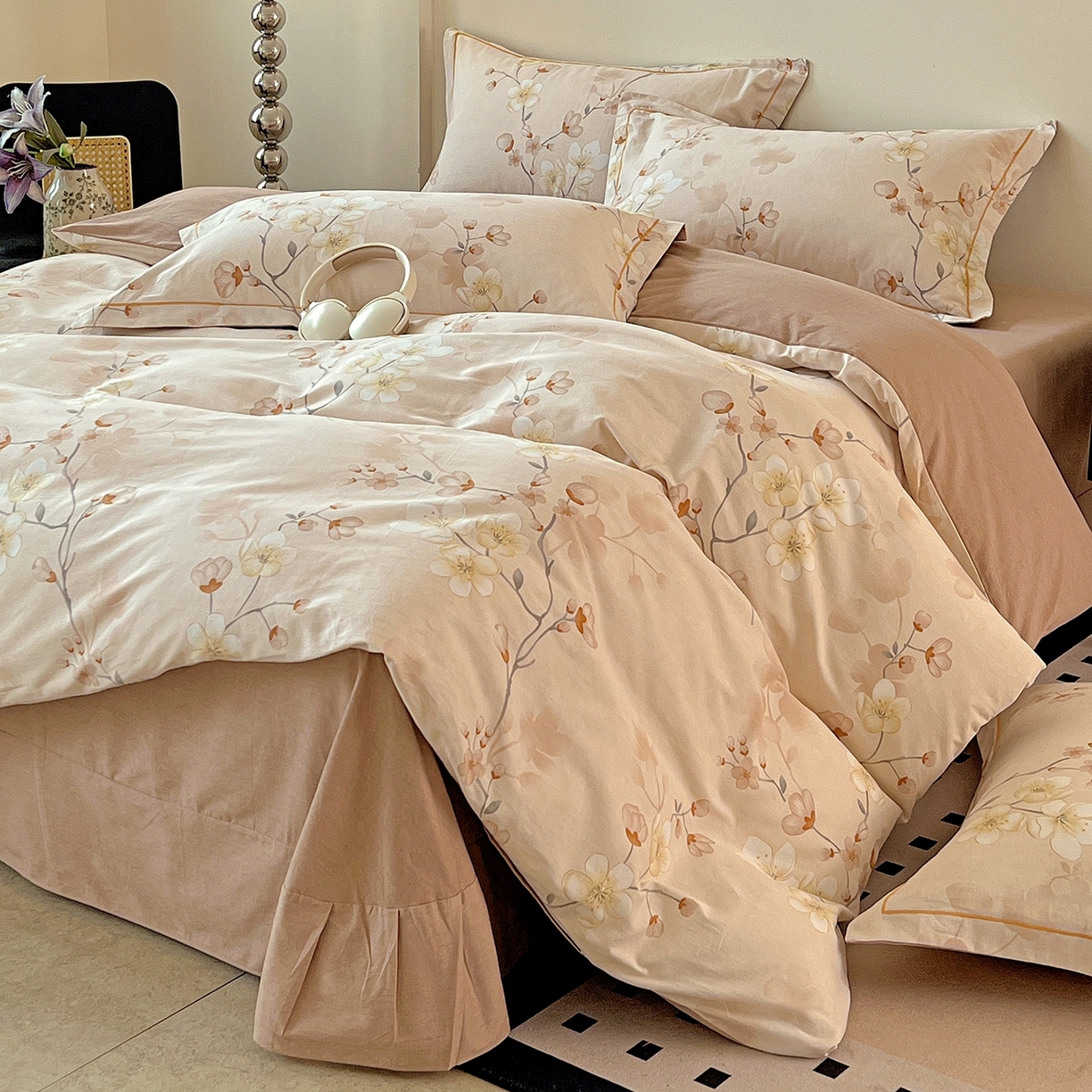 91家纺网 家纺一手货源 找家纺 亿梵家居 2026新款全棉纯棉磨毛四件套 云雨轩-咖