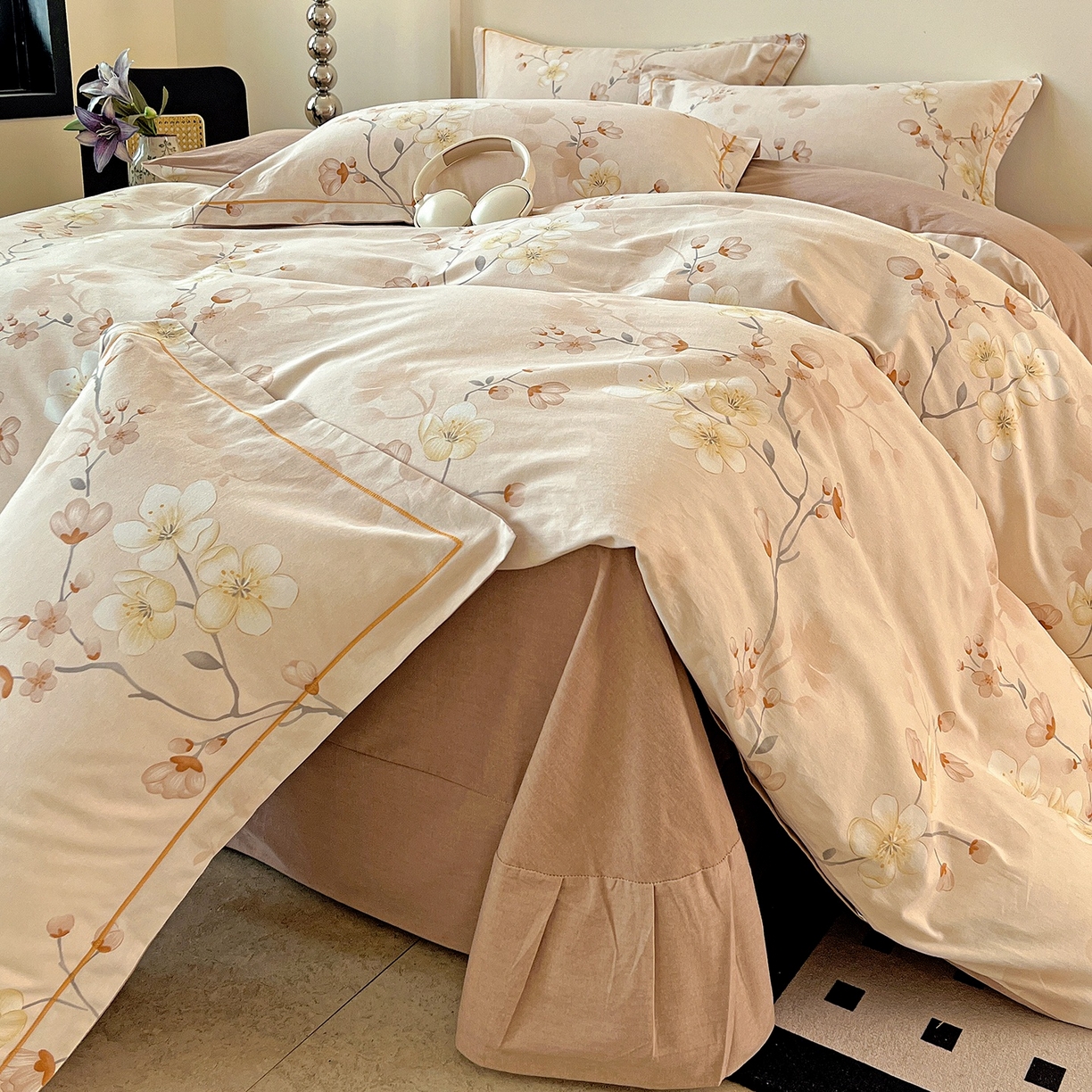 91家纺网 家纺一手货源 找家纺 亿梵家居 2026新款全棉纯棉磨毛四件套 云雨轩-咖