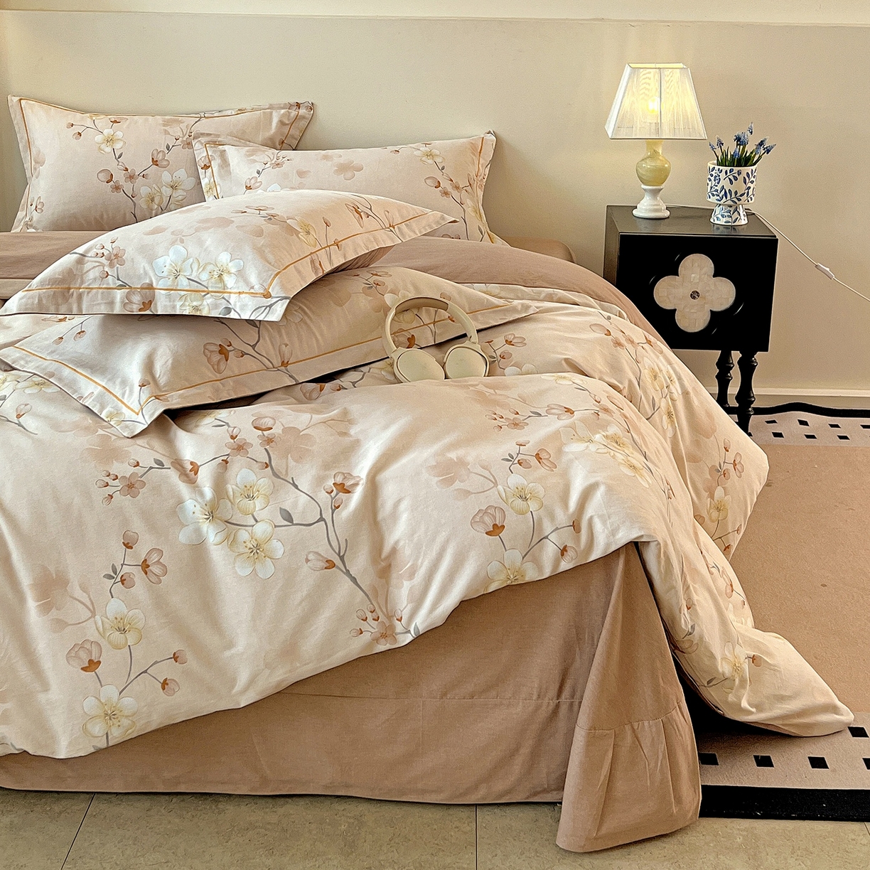 91家纺网 家纺一手货源 找家纺 亿梵家居 2026新款全棉纯棉磨毛四件套 云雨轩-咖