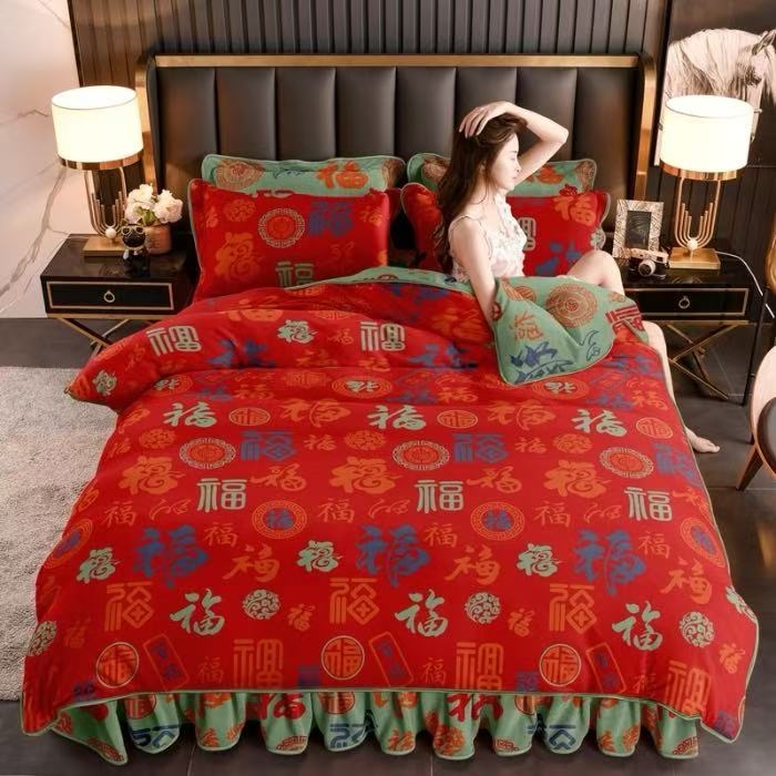 91家纺网 家纺一手货源 找家纺 沐妍家纺 2025新款8斤加厚保暖金貂绒牛奶绒印花四件套 百福汇,百福汇