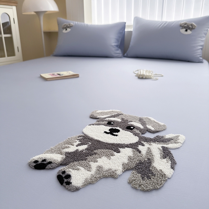 91家纺网 家纺一手货源 找家纺 卡诗兰 2025新款100支全棉磨毛毛巾绣床笠三件套 蓝色修狗