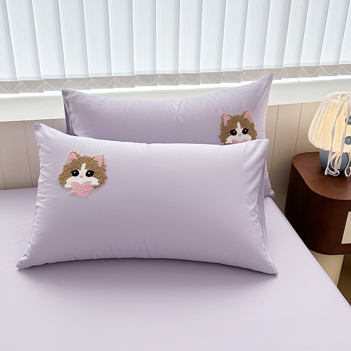 91家纺网 家纺一手货源 找家纺 卡诗兰 2025新款100支全棉磨毛毛巾绣床笠三件套 萌萌猫