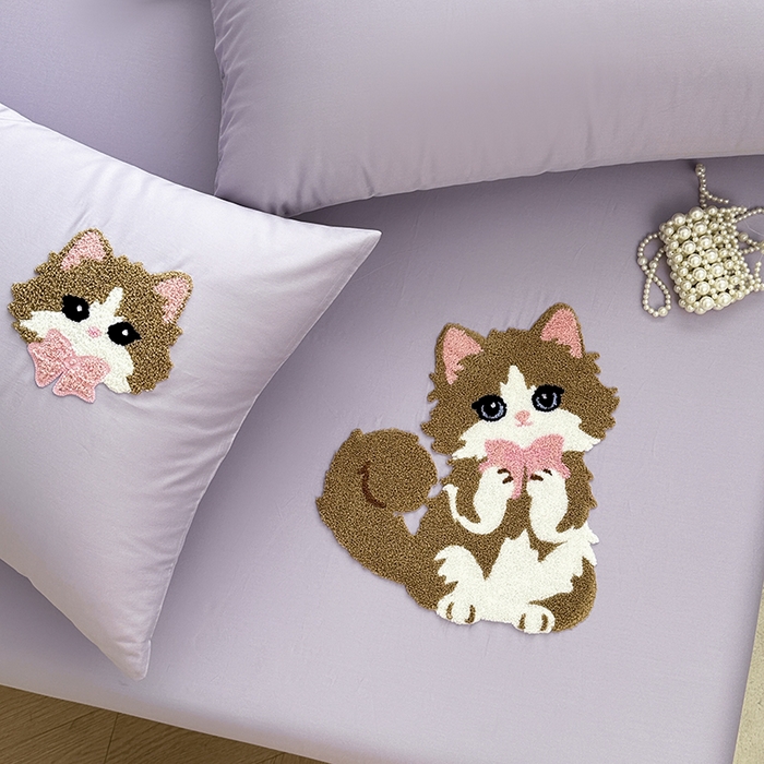 91家纺网 家纺一手货源 找家纺 卡诗兰 2025新款100支全棉磨毛毛巾绣床笠三件套 萌萌猫