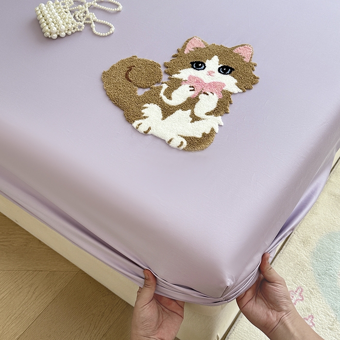 91家纺网 家纺一手货源 找家纺 卡诗兰 2025新款100支全棉磨毛毛巾绣床笠三件套 萌萌猫