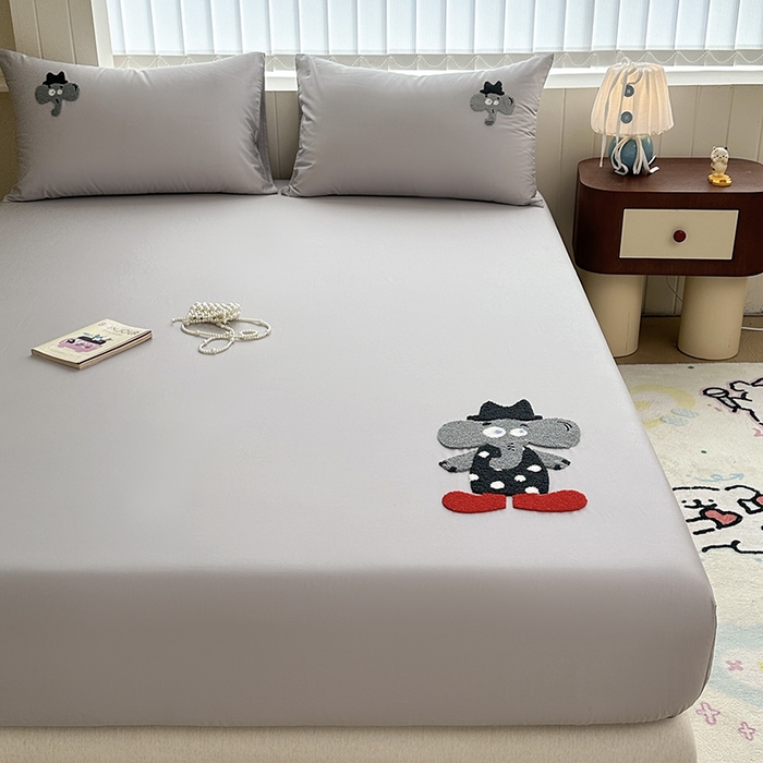 91家纺网 家纺一手货源 找家纺 卡诗兰 2025新款100支全棉磨毛毛巾绣床笠三件套 小象先生