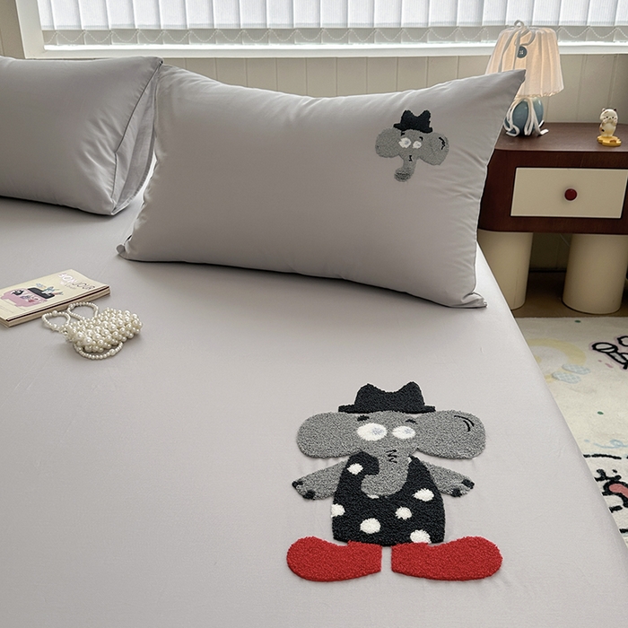 91家纺网 家纺一手货源 找家纺 卡诗兰 2025新款100支全棉磨毛毛巾绣床笠三件套 小象先生