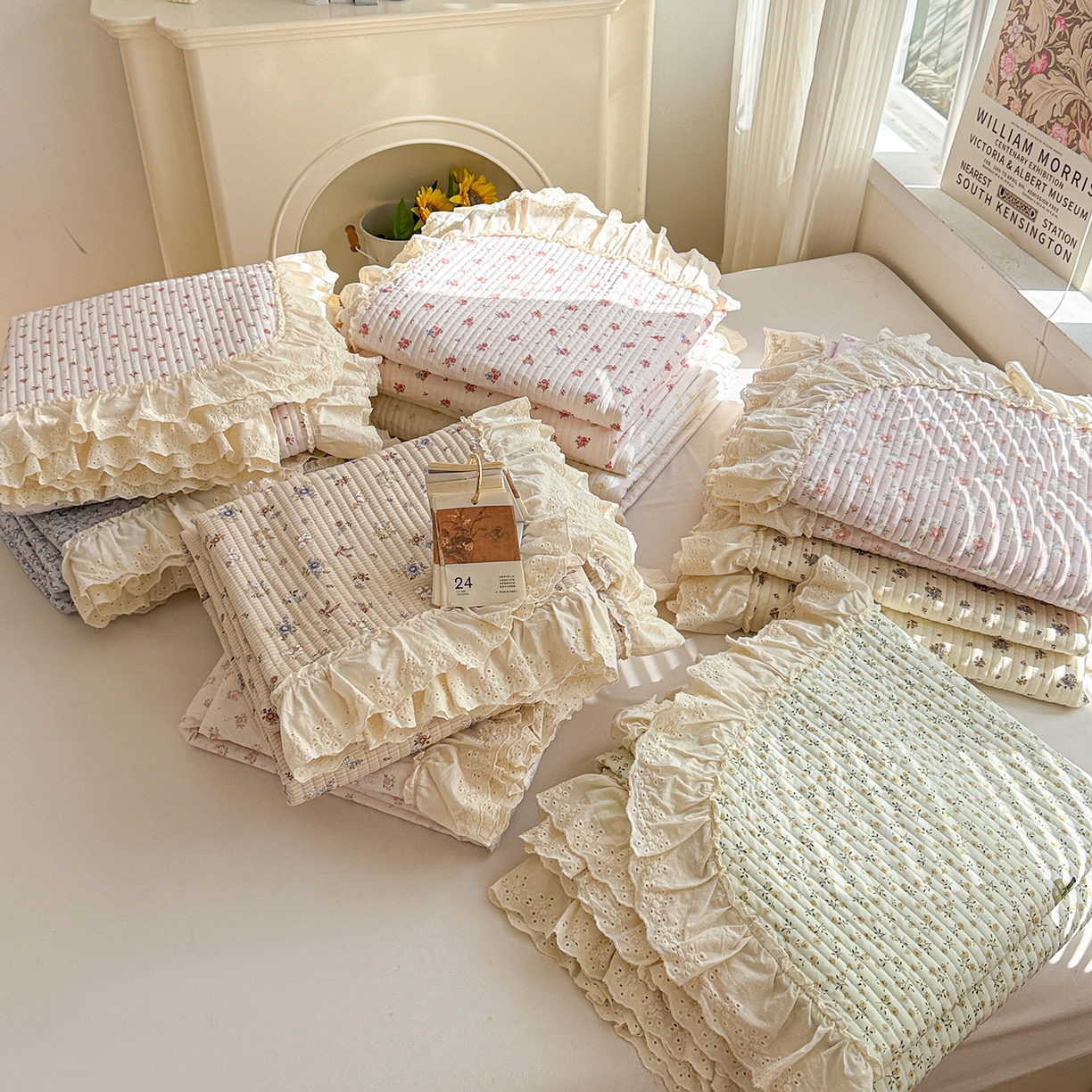 （总）亨通家纺 2026新款古法水洗棉花边夹棉床盖单床盖床盖单件