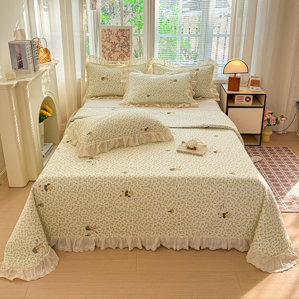 91家纺网 家纺一手货源 找家纺 亨通家纺 2026新款古法水洗棉花边夹棉床盖单床盖床盖单件 春天里