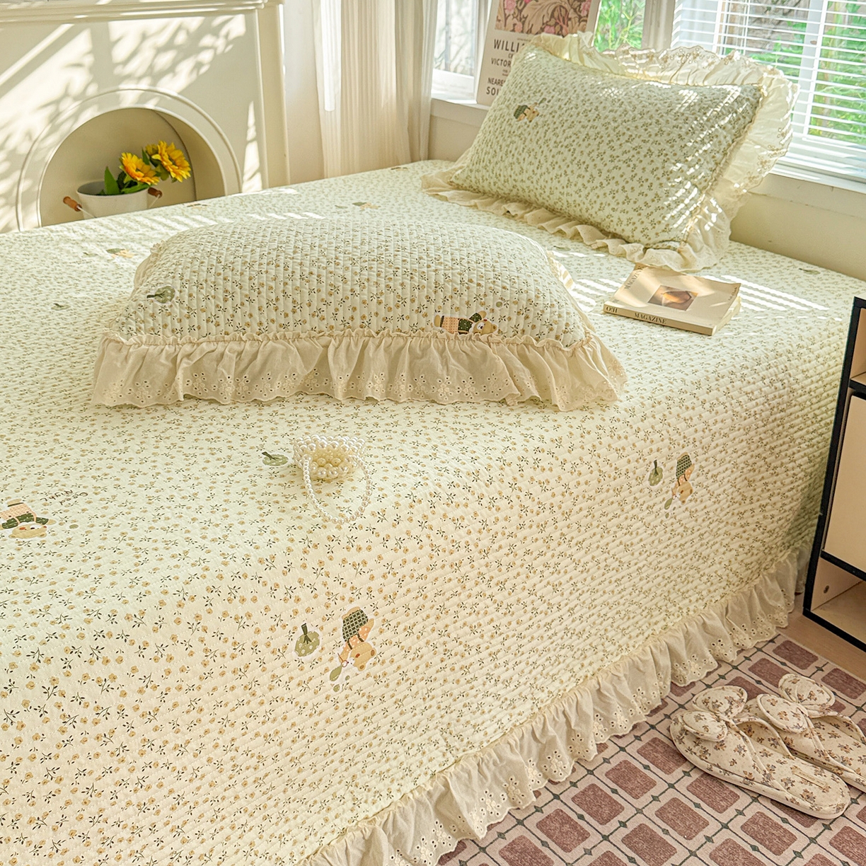 91家纺网 家纺一手货源 找家纺 亨通家纺 2026新款古法水洗棉花边夹棉床盖单床盖床盖单件 春天里