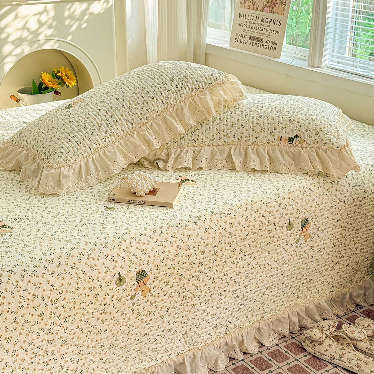 91家纺网 家纺一手货源 找家纺 亨通家纺 2026新款古法水洗棉花边夹棉床盖单床盖床盖单件 春天里