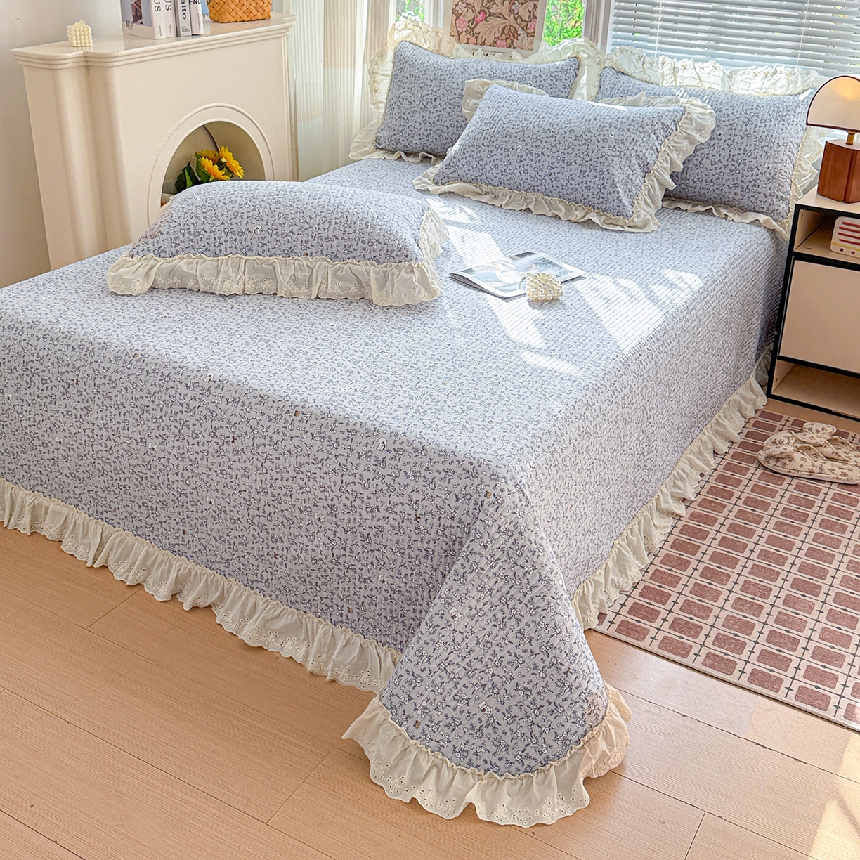 亨通家纺 2026新款古法水洗棉花边夹棉床盖单床盖床盖单件 含香