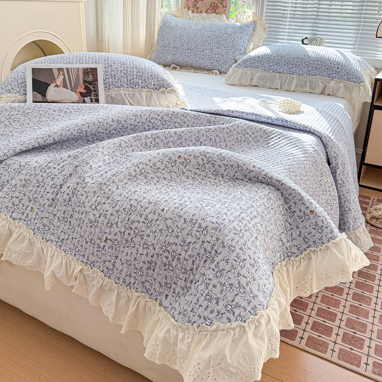 91家纺网 家纺一手货源 找家纺 亨通家纺 2026新款古法水洗棉花边夹棉床盖单床盖床盖单件 含香