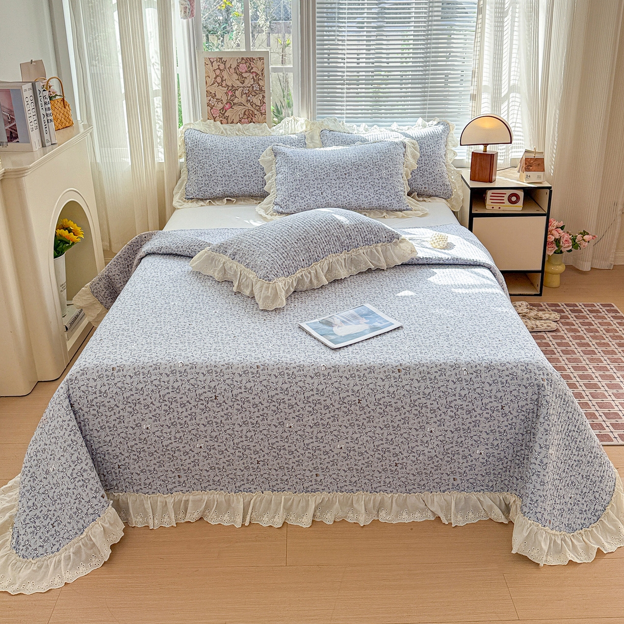 91家纺网 家纺一手货源 找家纺 亨通家纺 2026新款古法水洗棉花边夹棉床盖单床盖床盖单件 含香