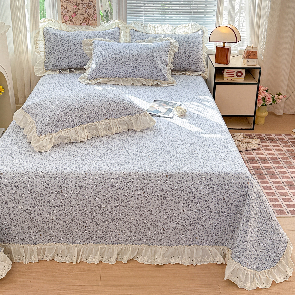 91家纺网 家纺一手货源 找家纺 亨通家纺 2026新款古法水洗棉花边夹棉床盖单床盖床盖单件 含香