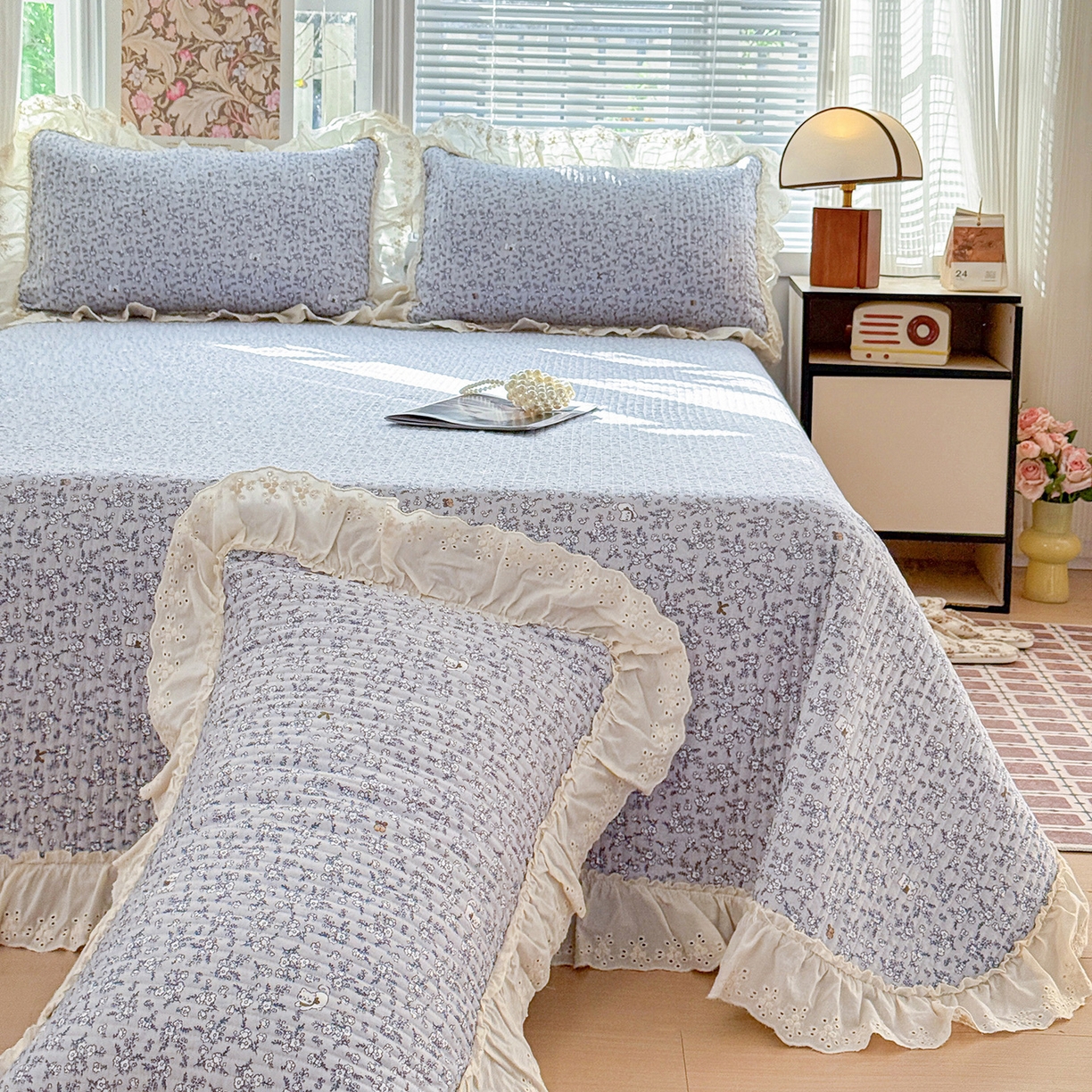 91家纺网 家纺一手货源 找家纺 亨通家纺 2026新款古法水洗棉花边夹棉床盖单床盖床盖单件 含香