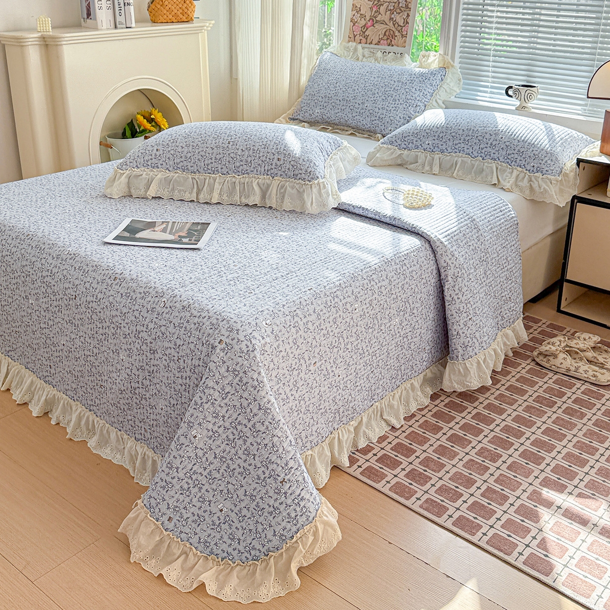 91家纺网 家纺一手货源 找家纺 亨通家纺 2026新款古法水洗棉花边夹棉床盖单床盖床盖单件 含香