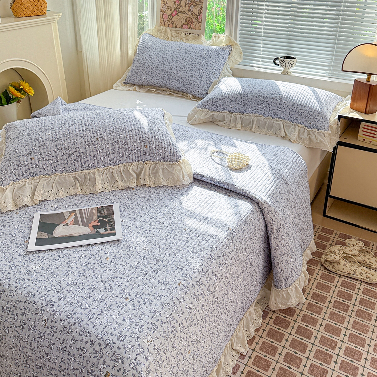 91家纺网 家纺一手货源 找家纺 亨通家纺 2026新款古法水洗棉花边夹棉床盖单床盖床盖单件 含香