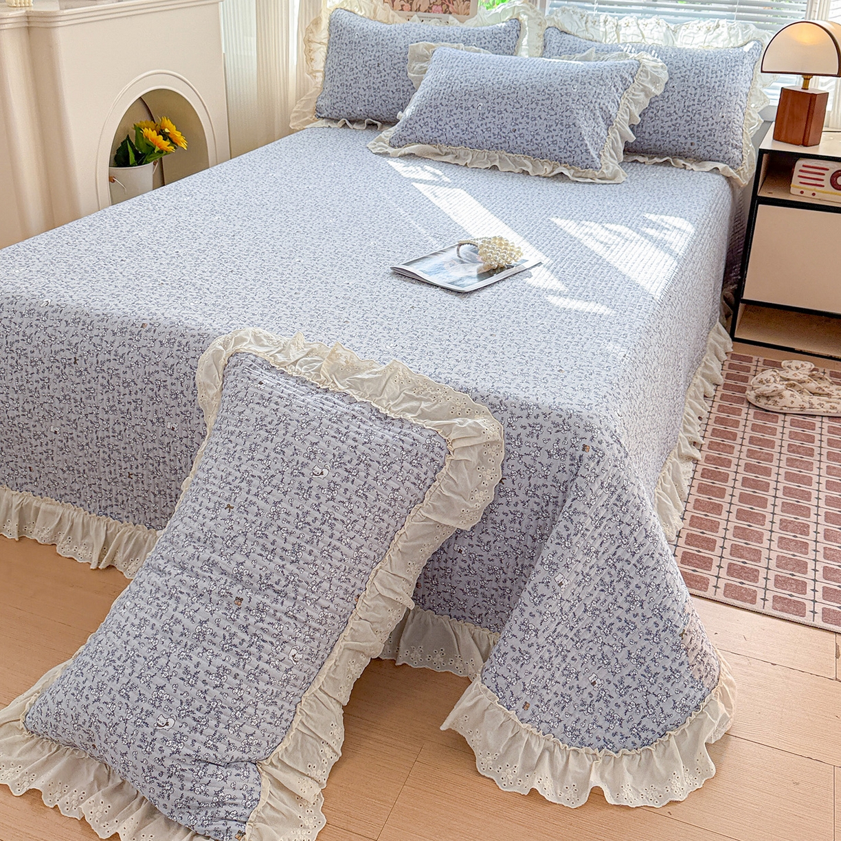 91家纺网 家纺一手货源 找家纺 亨通家纺 2026新款古法水洗棉花边夹棉床盖单床盖床盖单件 含香