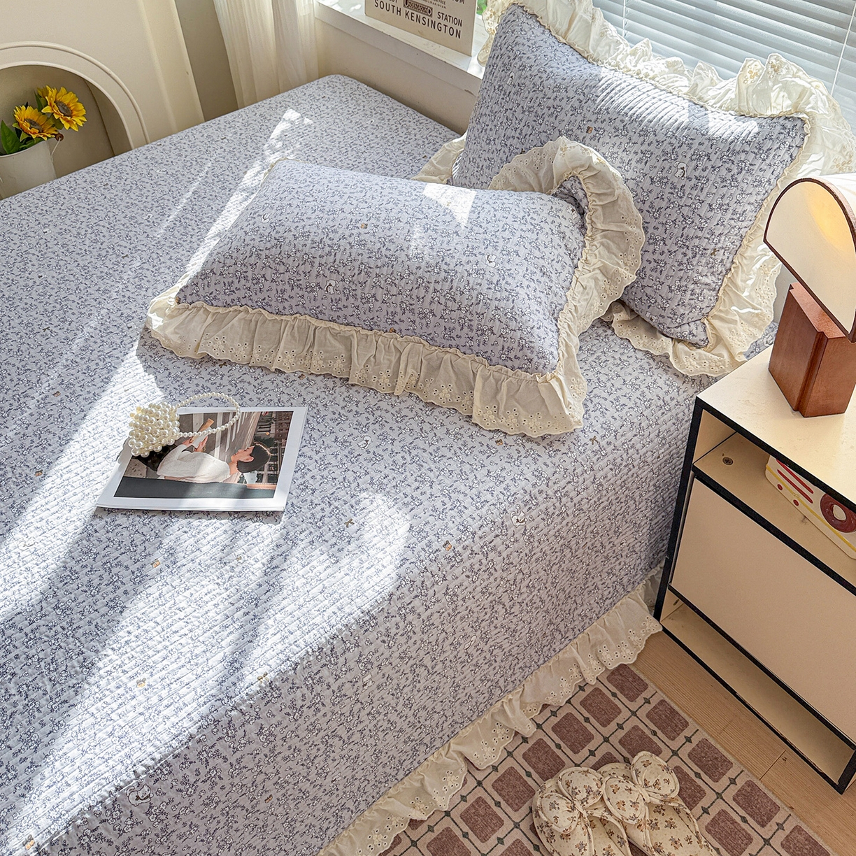 91家纺网 家纺一手货源 找家纺 亨通家纺 2026新款古法水洗棉花边夹棉床盖单床盖床盖单件 含香