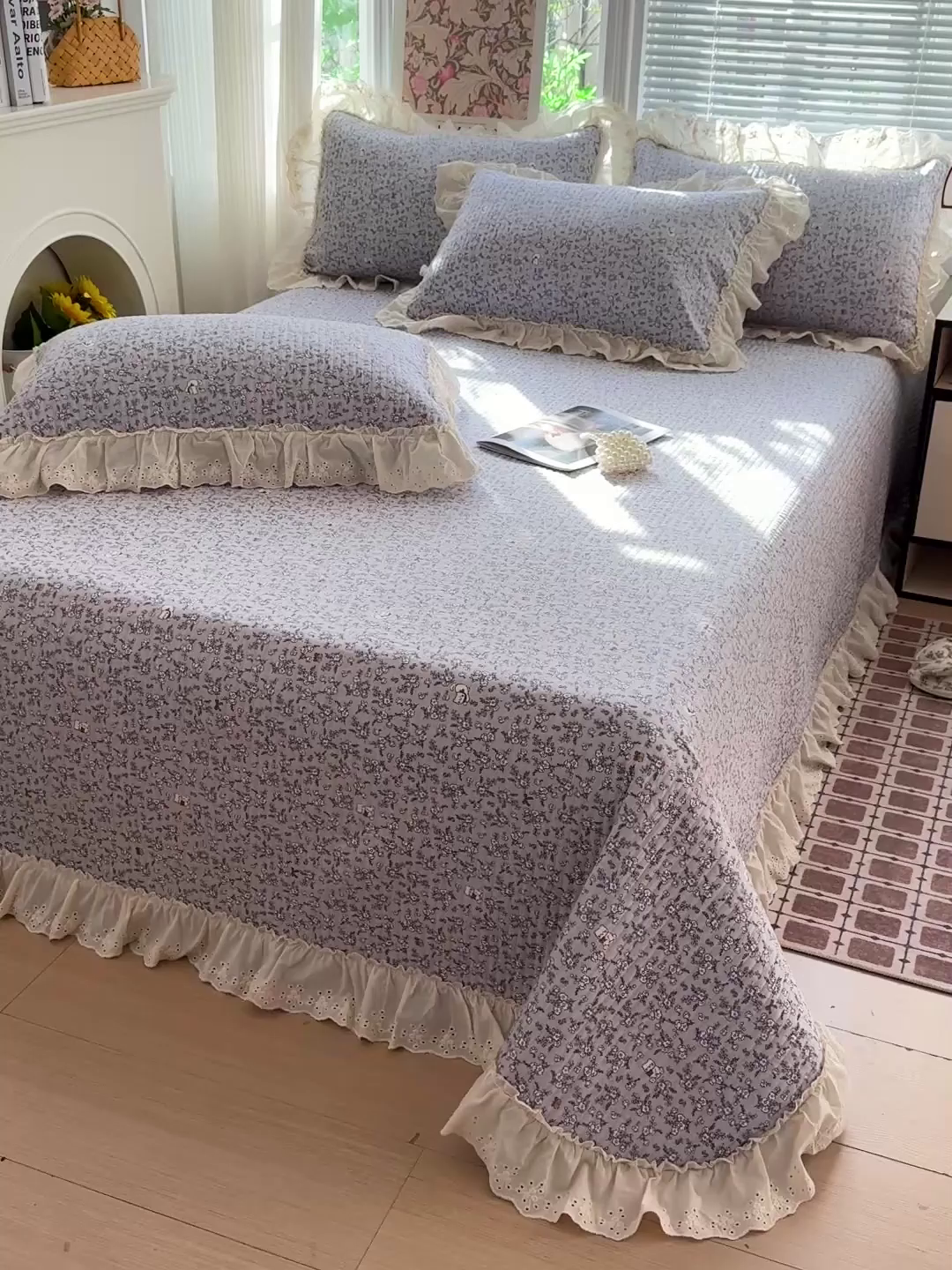 91家纺网 家纺一手货源 找家纺 亨通家纺 2026新款古法水洗棉花边夹棉床盖单床盖床盖单件 含香