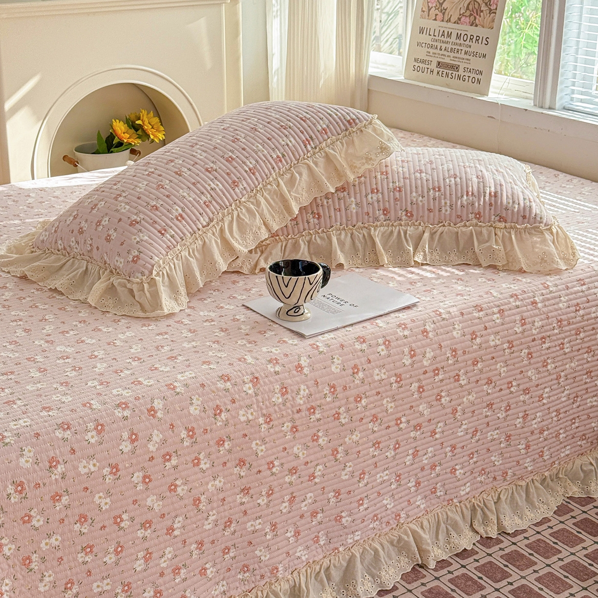 91家纺网 家纺一手货源 找家纺 亨通家纺 2026新款古法水洗棉花边夹棉床盖单床盖床盖单件 和风细雨