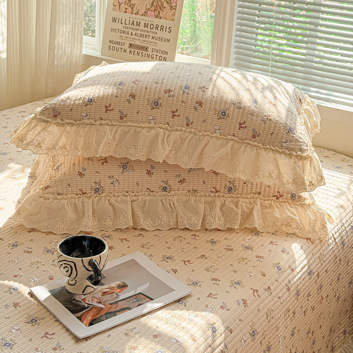 91家纺网 家纺一手货源 找家纺 亨通家纺 2026新款古法水洗棉花边夹棉床盖单床盖床盖单件 甜豆女孩