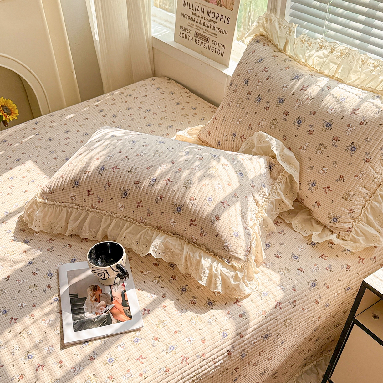 91家纺网 家纺一手货源 找家纺 亨通家纺 2026新款古法水洗棉花边夹棉床盖单床盖床盖单件 甜豆女孩