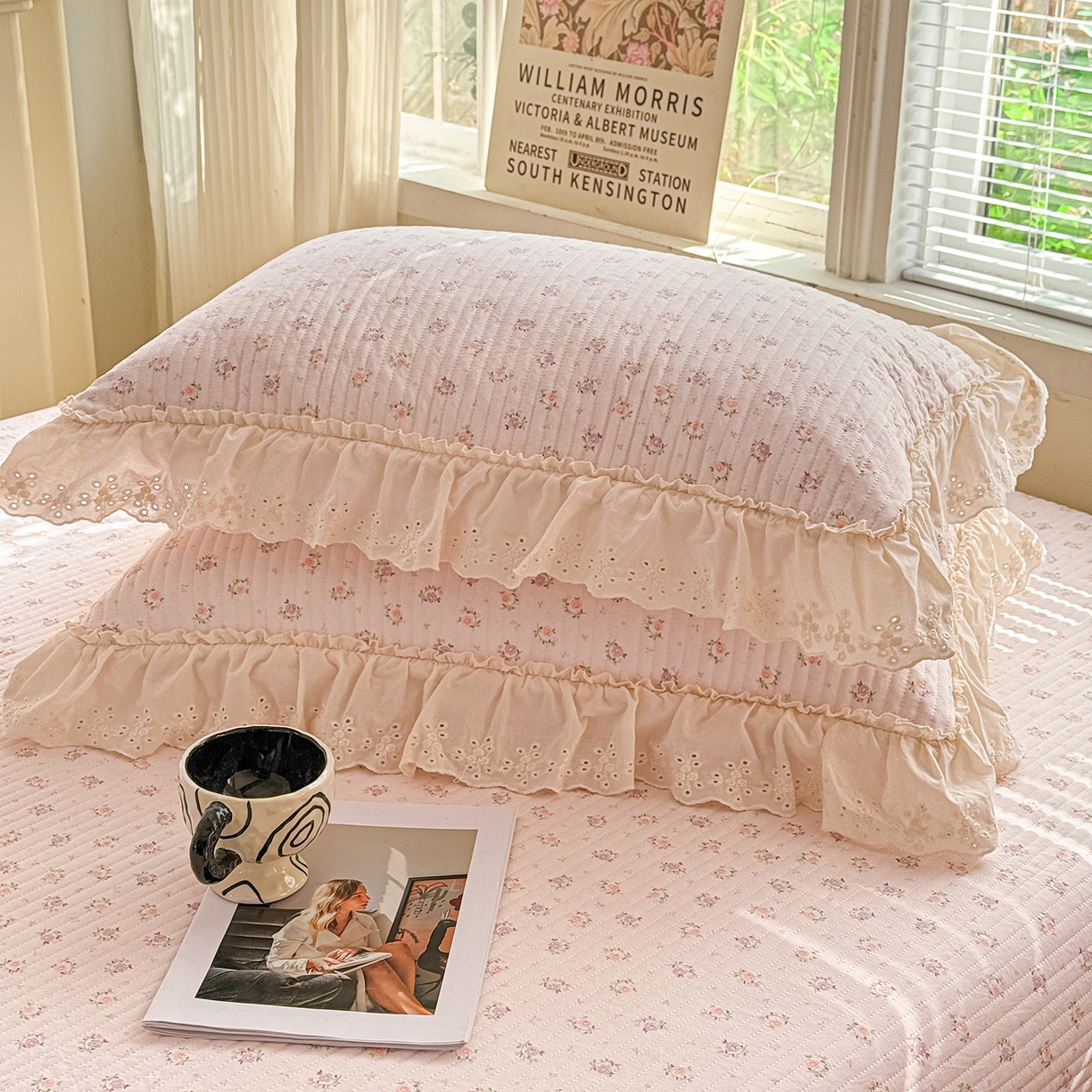 91家纺网 家纺一手货源 找家纺 亨通家纺 2026新款古法水洗棉花边夹棉床盖单床盖床盖单件 小苍兰