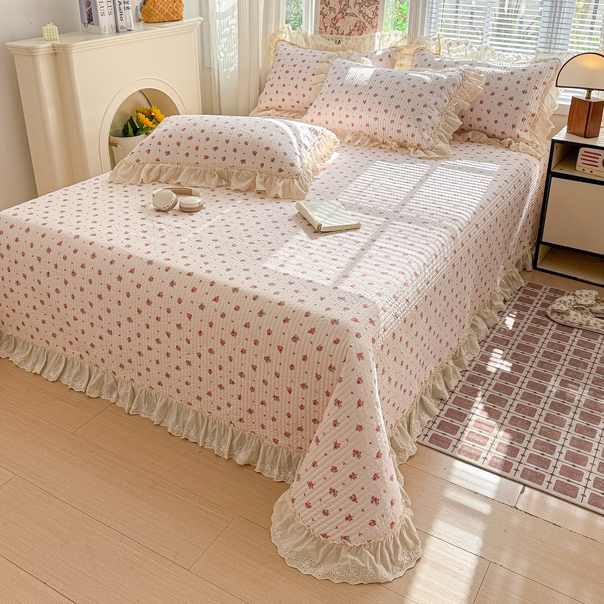 亨通家纺 2026新款古法水洗棉花边夹棉床盖单床盖床盖单件 瑶花知