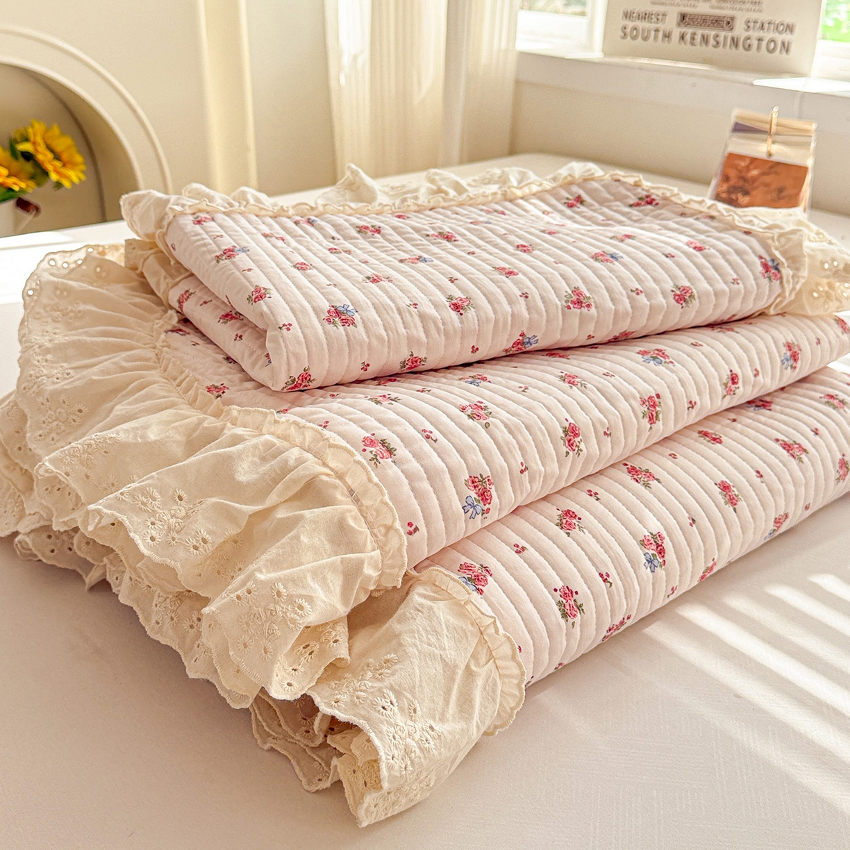 91家纺网 家纺一手货源 找家纺 亨通家纺 2026新款古法水洗棉花边夹棉床盖单床盖床盖单件 瑶花知