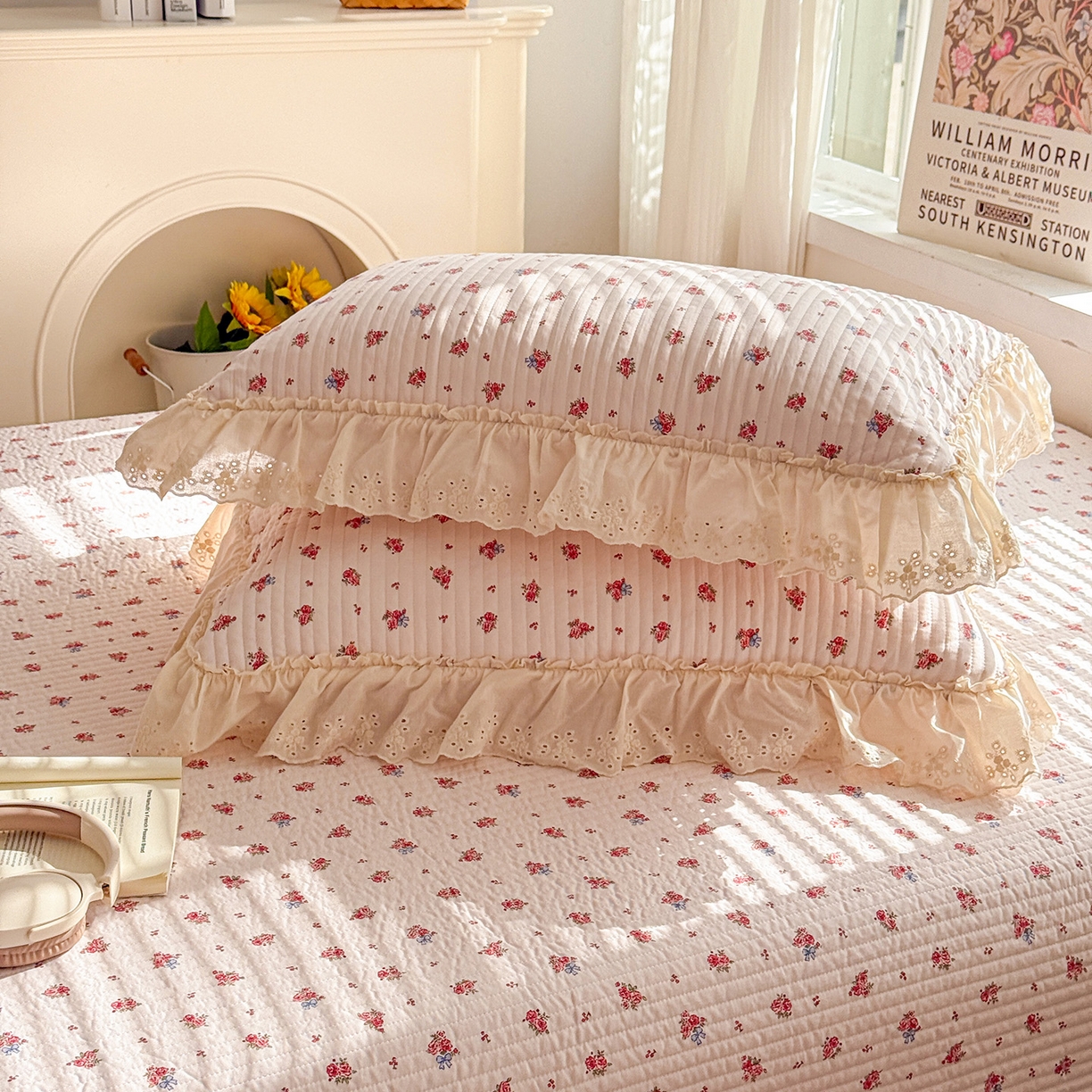 91家纺网 家纺一手货源 找家纺 亨通家纺 2026新款古法水洗棉花边夹棉床盖单床盖床盖单件 瑶花知