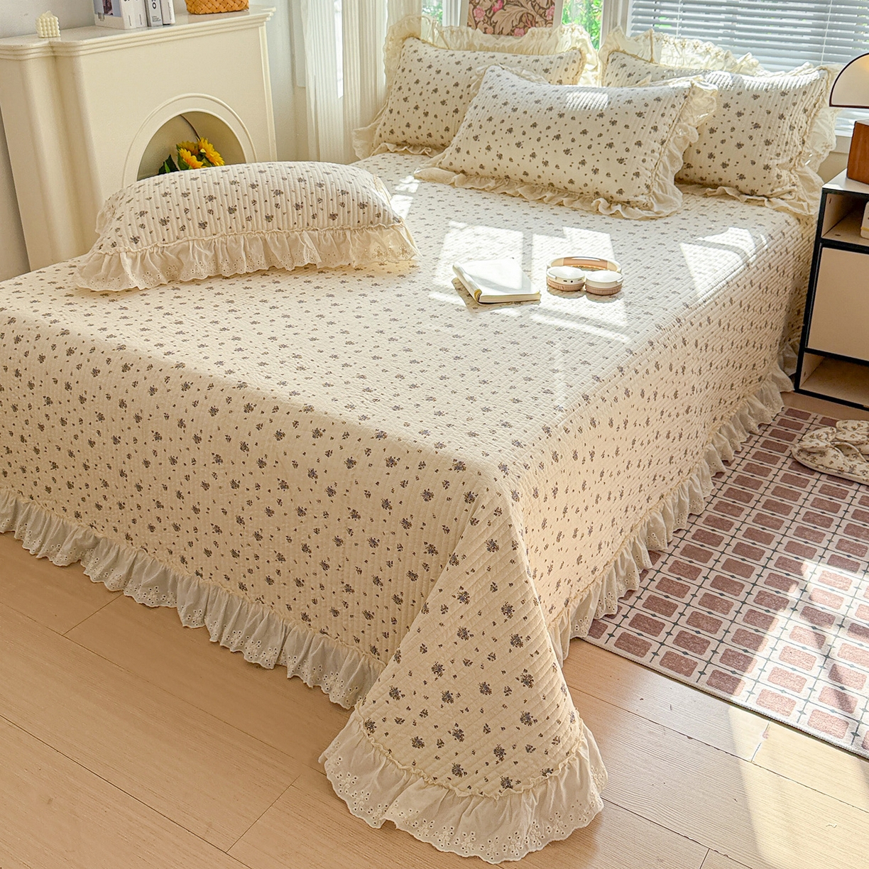 亨通家纺 2026新款古法水洗棉花边夹棉床盖单床盖床盖单件 珍妮