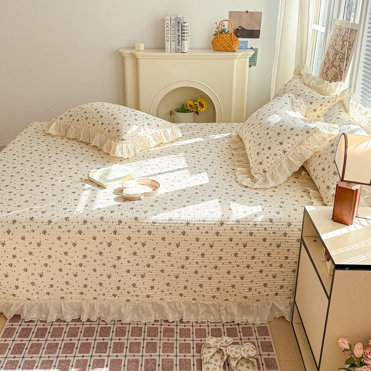 91家纺网 家纺一手货源 找家纺 亨通家纺 2026新款古法水洗棉花边夹棉床盖单床盖床盖单件 珍妮