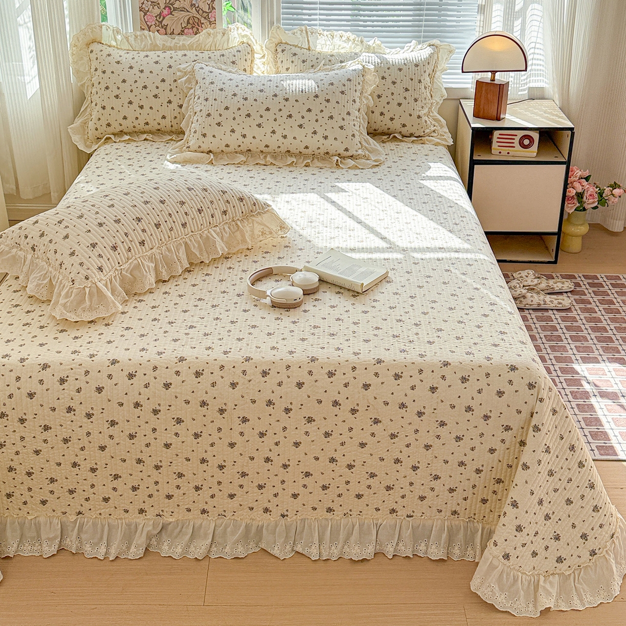 91家纺网 家纺一手货源 找家纺 亨通家纺 2026新款古法水洗棉花边夹棉床盖单床盖床盖单件 珍妮