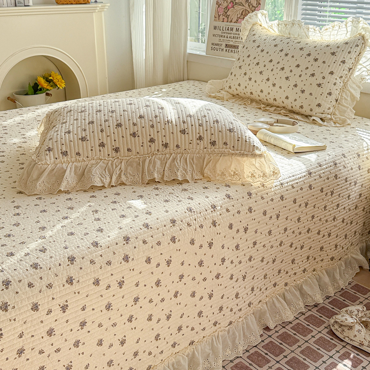 91家纺网 家纺一手货源 找家纺 亨通家纺 2026新款古法水洗棉花边夹棉床盖单床盖床盖单件 珍妮