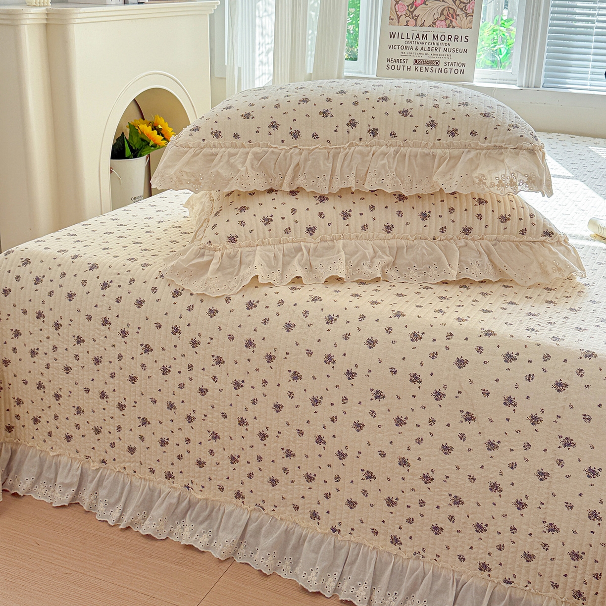 91家纺网 家纺一手货源 找家纺 亨通家纺 2026新款古法水洗棉花边夹棉床盖单床盖床盖单件 珍妮