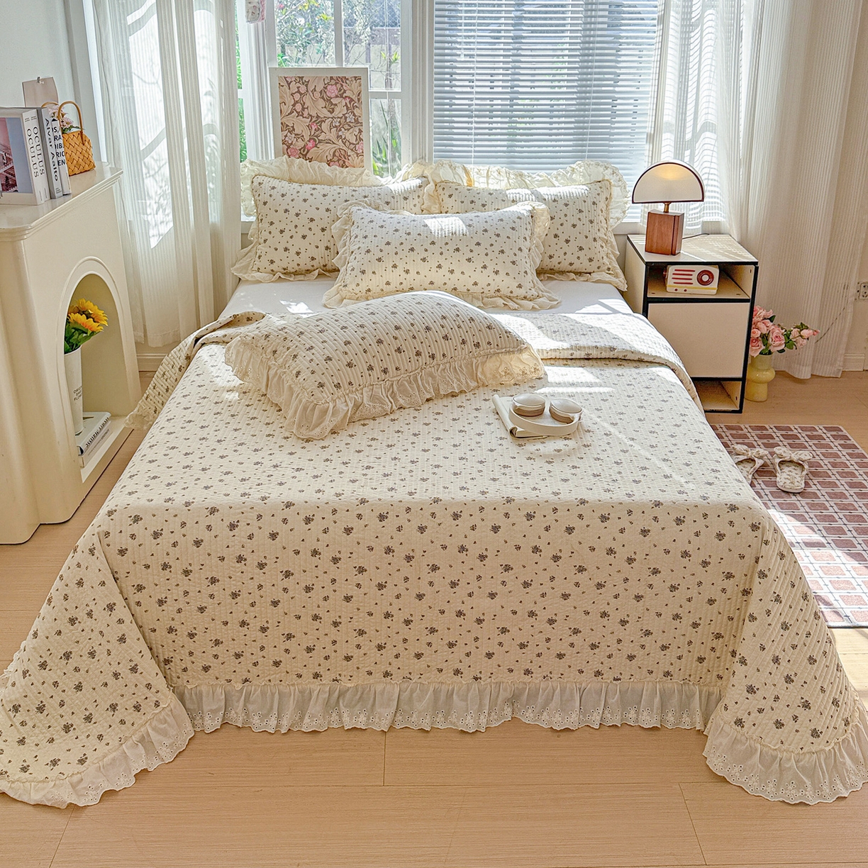 91家纺网 家纺一手货源 找家纺 亨通家纺 2026新款古法水洗棉花边夹棉床盖单床盖床盖单件 珍妮